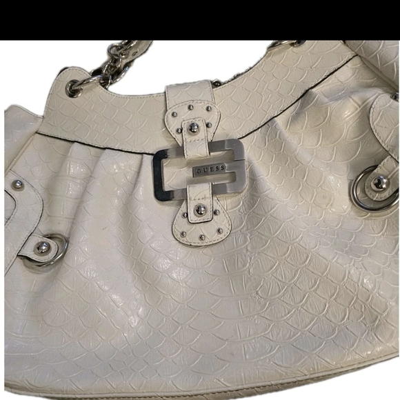 GUESS Y2K Cream Croc Embossed Buckle Satchel Shoulder Bag #9637 Studded Vintage - Picture 2 of 16